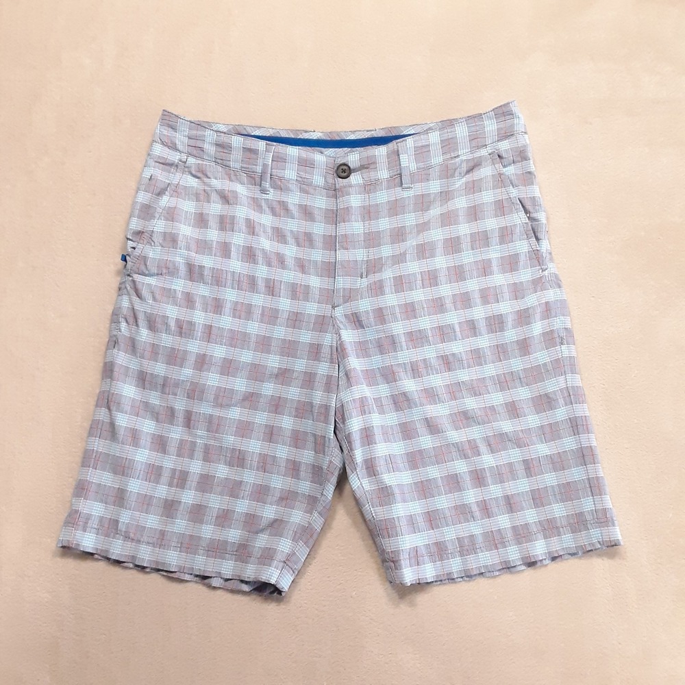 Tommy Bahama Mens Golf Shorts 30 Blue Chambray Check Shot Plaid Waist Gripper